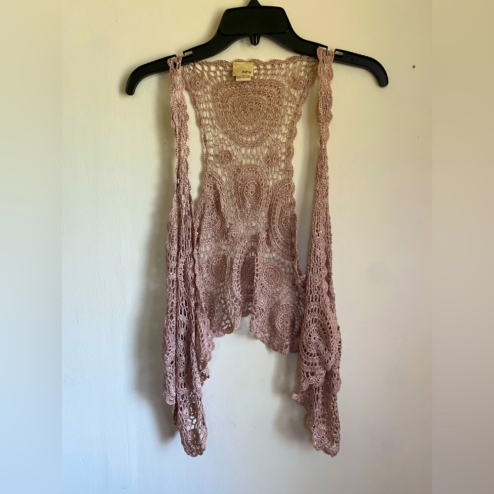 Metallic Rose Gold Crochet Open Vest Daytrip Large